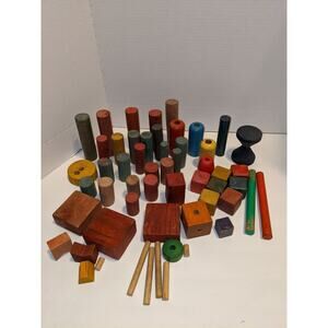 Lot Vintage Antique Children's Wooden Building Blocks Colored Scandinavian Rare